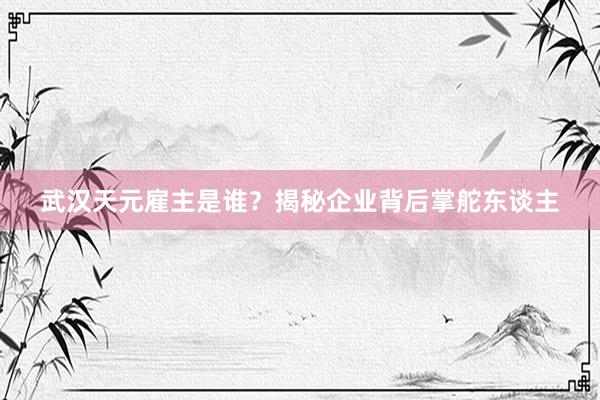 武汉天元雇主是谁？揭秘企业背后掌舵东谈主